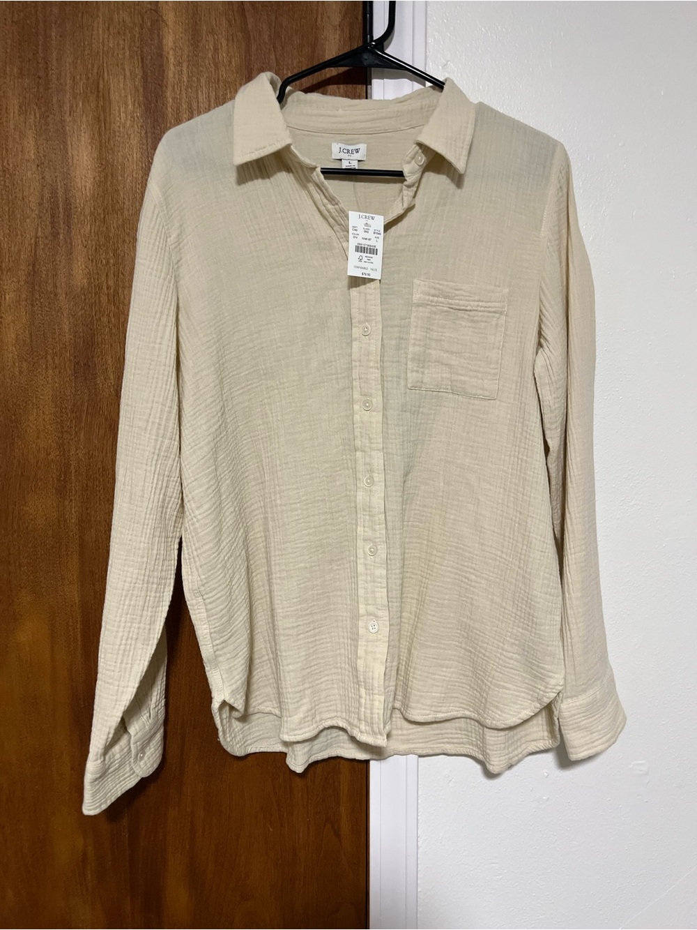 J Crew Cotton Gauze Button Down Shirt Large Beige Cream NWT Textured Top Blouse